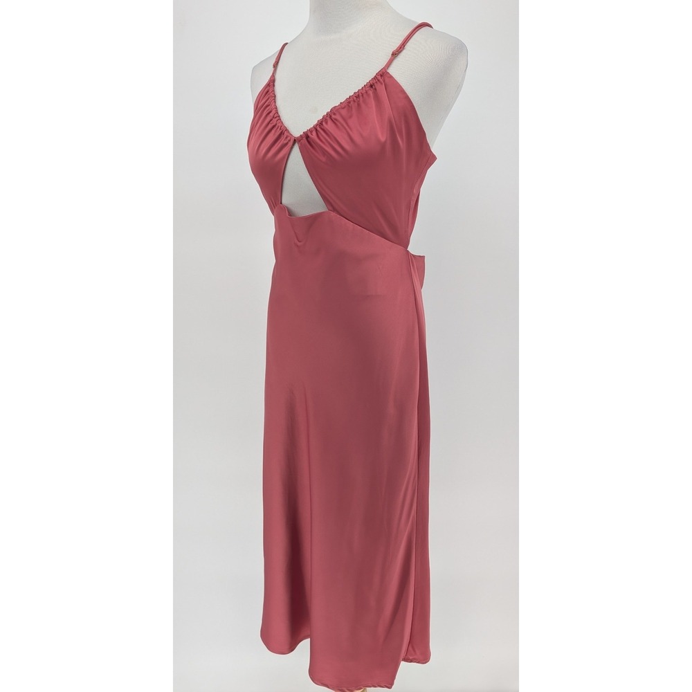 Petal + Pup‎ Poppy Cut Out Midi Slip Dress M Rose Pink Satin Wedding Cocktail - Picture 5 of 15